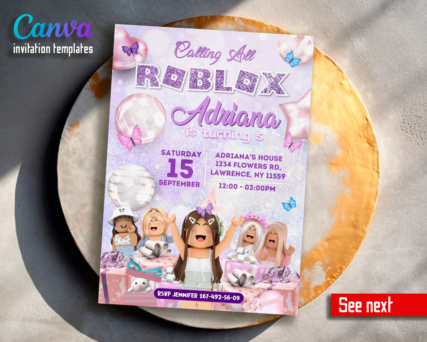 Roblox customizable invite template girl | instant download | Share or Print | TE143