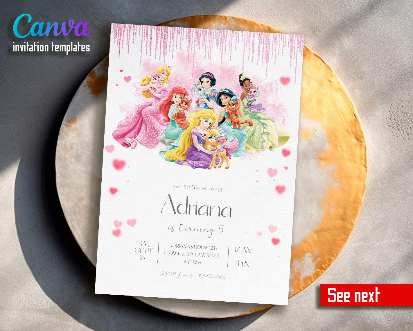 Princess Disney customizable invite template girl | instant download | Share or Print | QJ512