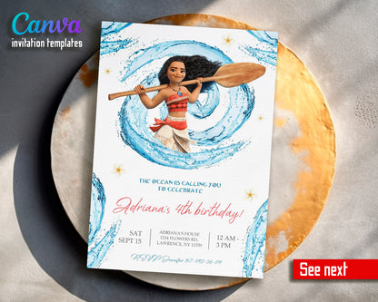 Moana Princess customizable invite template girl | instant download | Share or Print | HK152