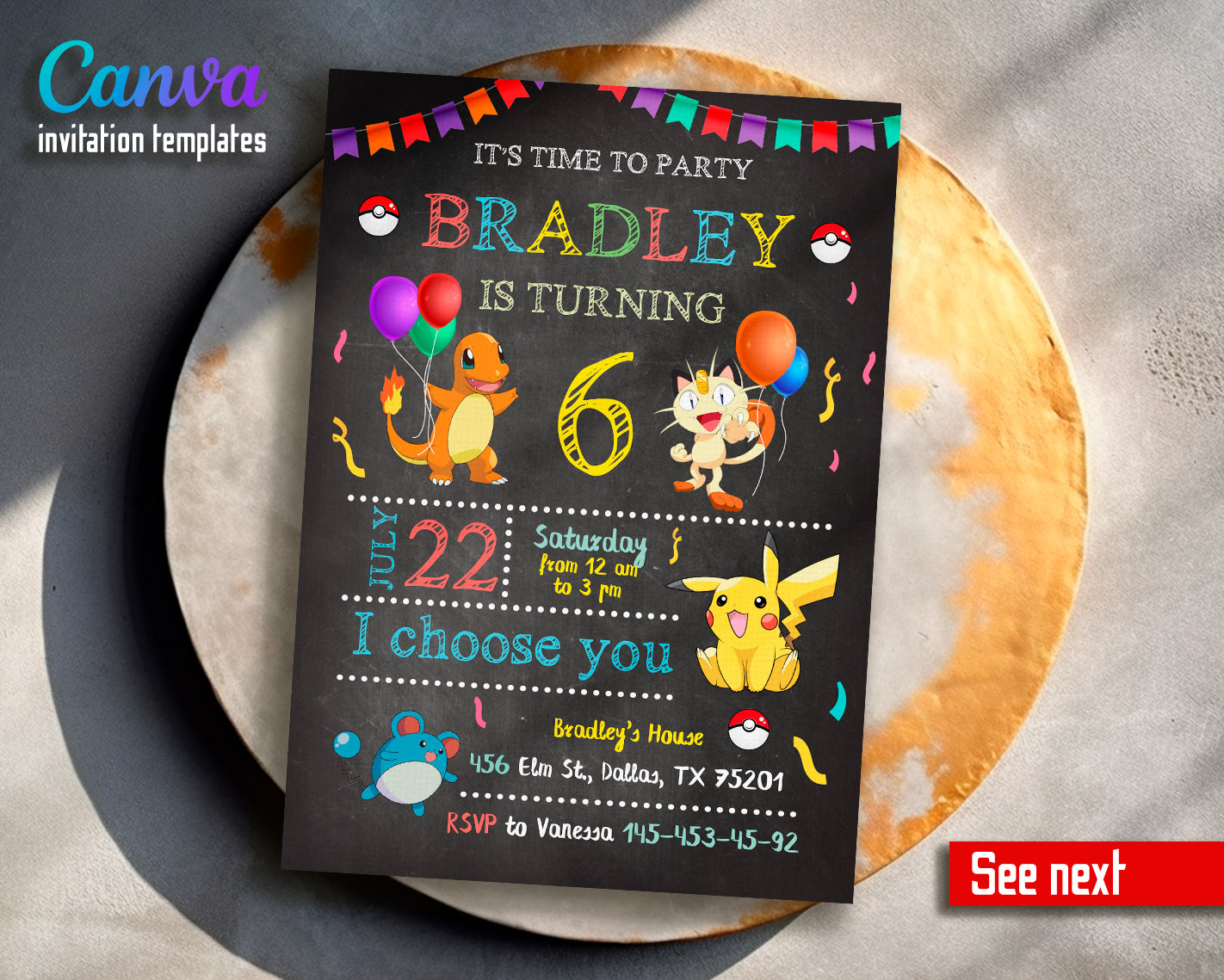 Pokemon customizable invite template | instant download | Share or Print | GD175