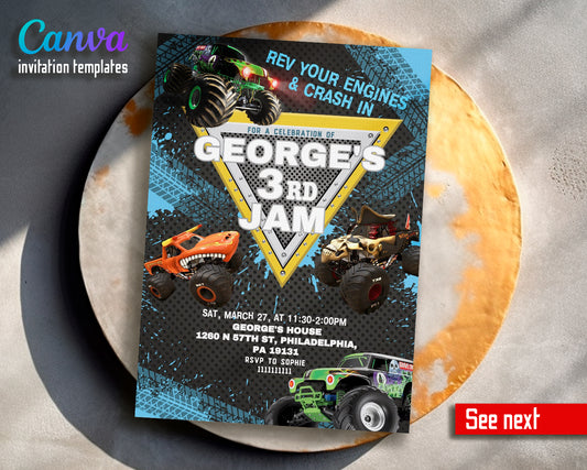 Monster Jam customizable invite template boy | instant download | Share or Print | RA783