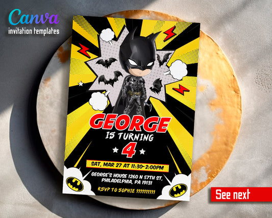 Batman customizable invite template boy | instant download | Share or Print | HA258