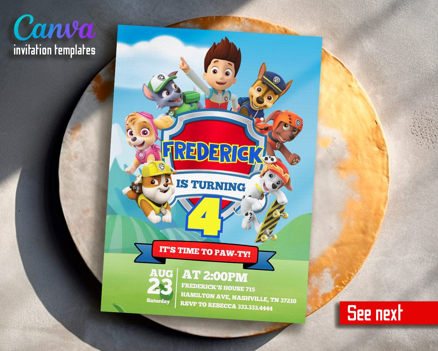 Paw Patrol customizable invite template | instant download | Share or Print | KI292