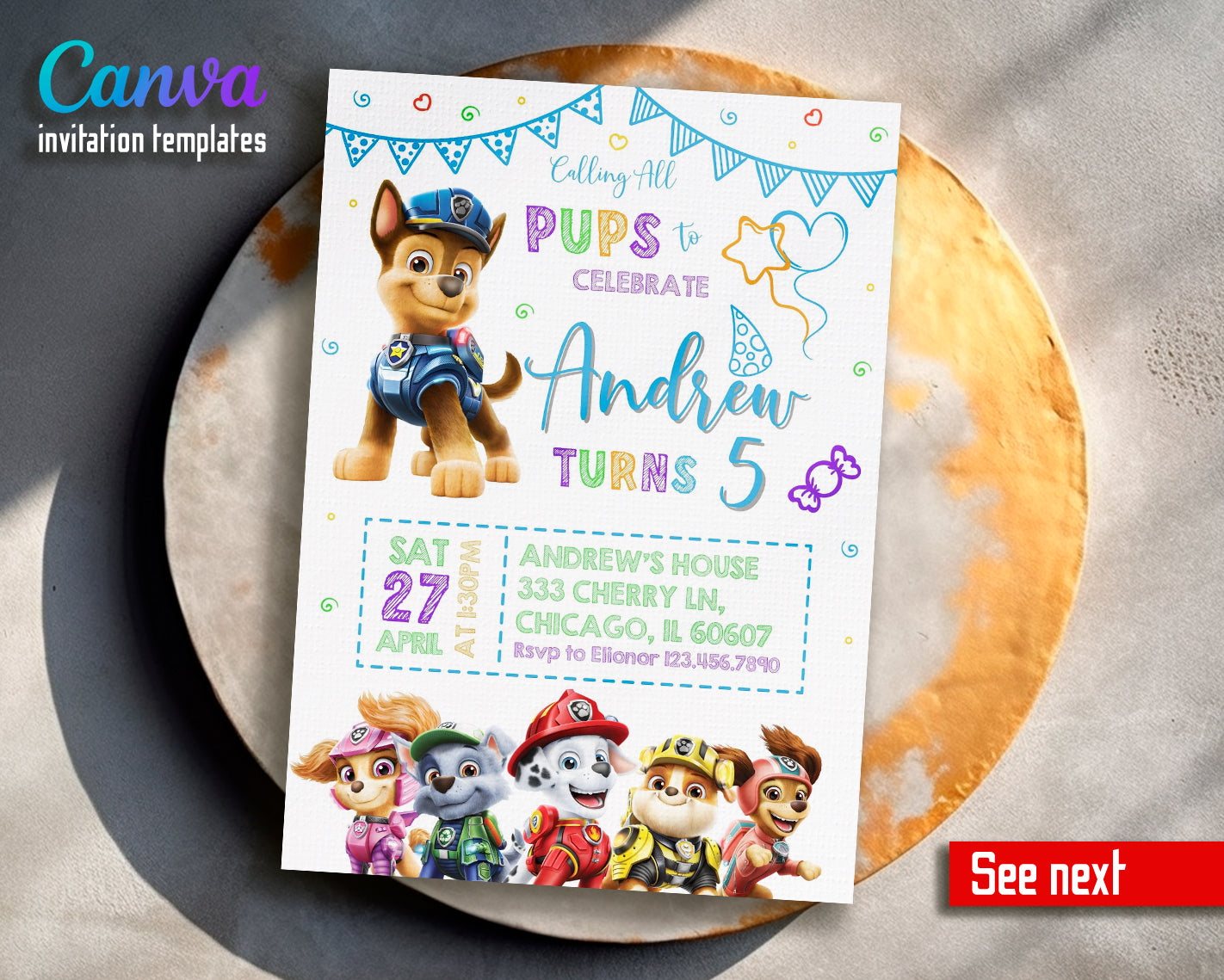 Paw Patrol customizable invite template | instant download | Share or Print | LK986