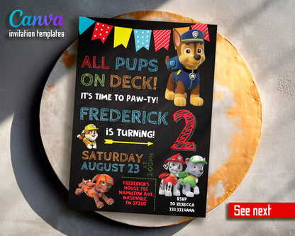 Paw Patrol customizable invite template | instant download | Share or Print | UQ323