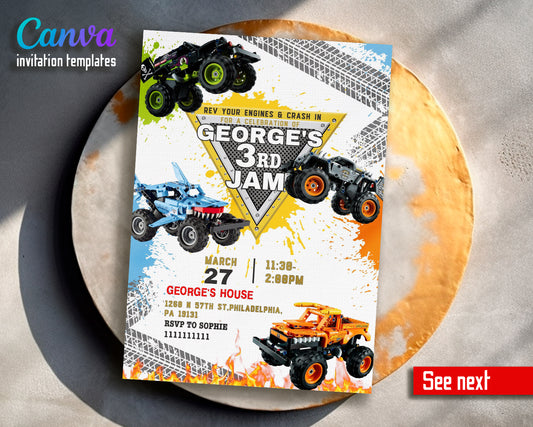 Monster Jam customizable invite template boy | instant download | Share or Print | YJ862