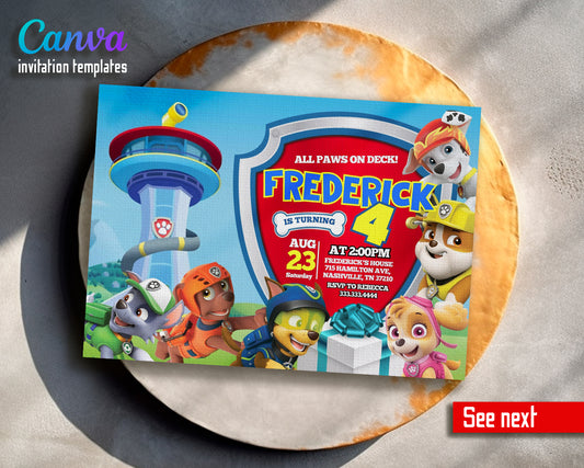 Paw Patrol customizable invite template | instant download | Share or Print | OH464