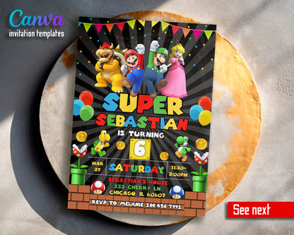 Super Mario Bros customizable invite template | instant download | Share or Print | XF357