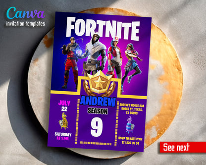 Fortnite gamer customizable invite template | instant download | Share or Print | BQ350