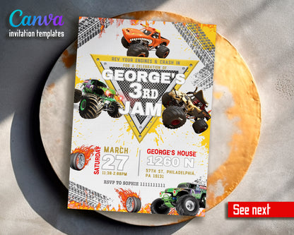 Monster Jam customizable invite template boy | instant download | Share or Print | GF122