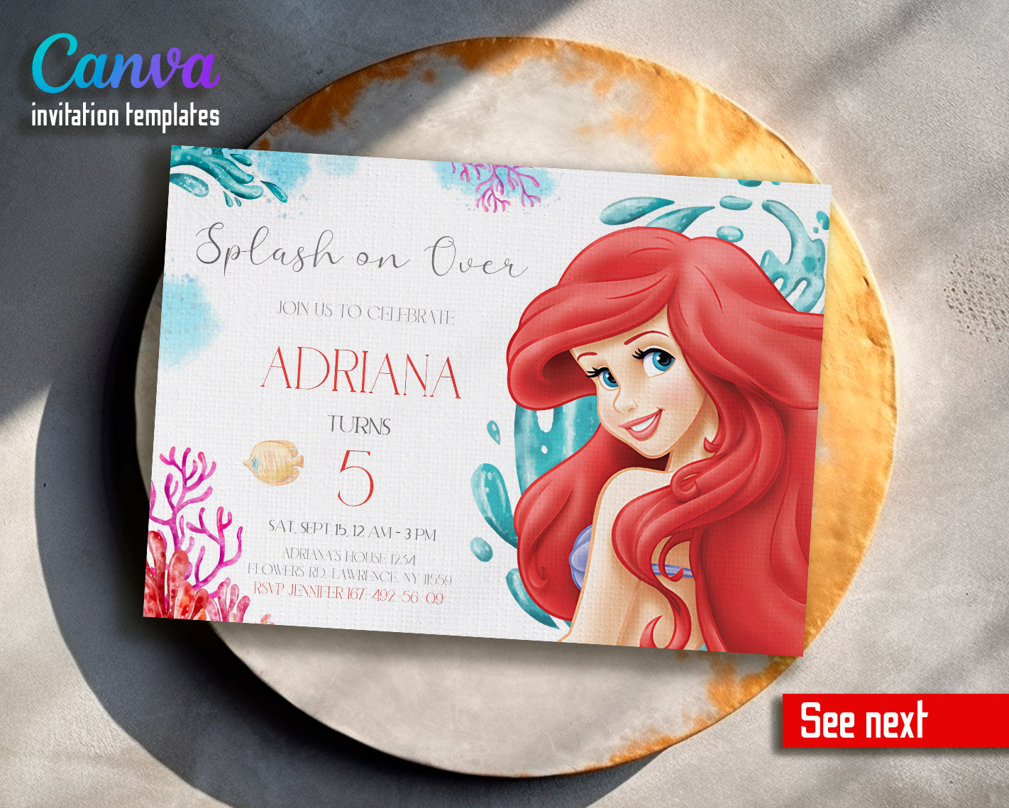 Little Mermaid Ariel customizable invite template girl | instant download | Share or Print | EA206