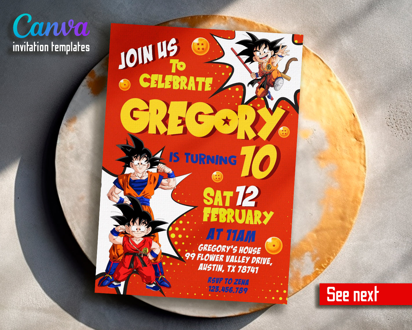 Dragon Ball Z customizable invite template | instant download | Share or Print | RO688