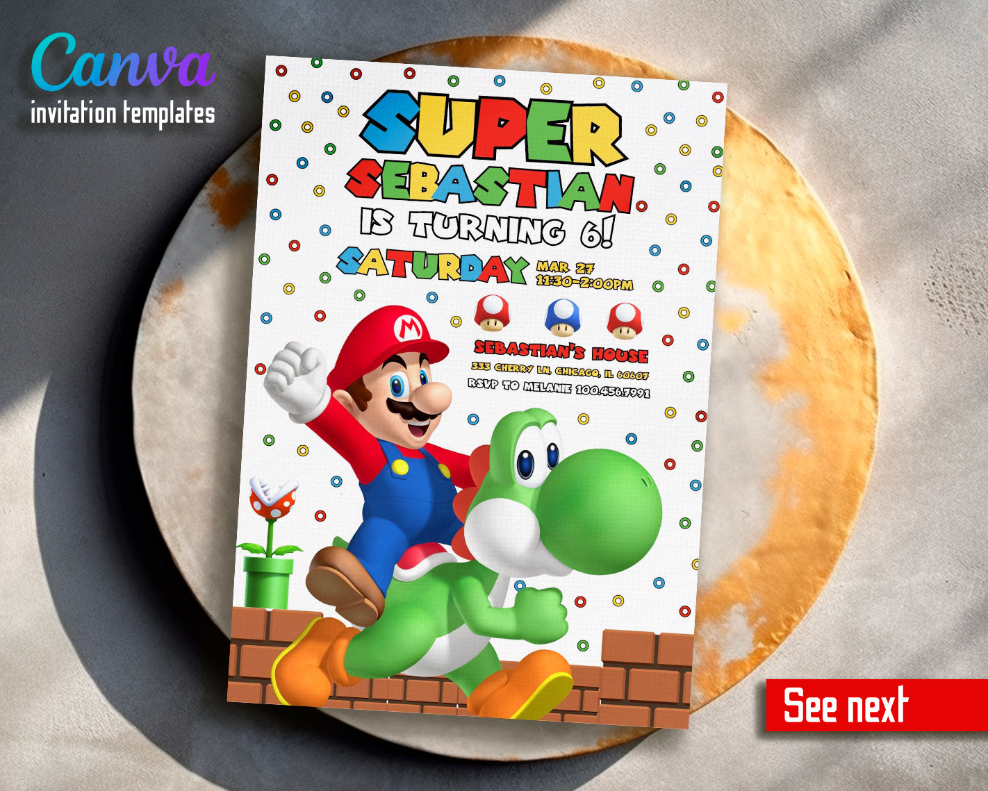 Mario Graduation Invitation Super Mario Bros customizable invite template | instant download ...