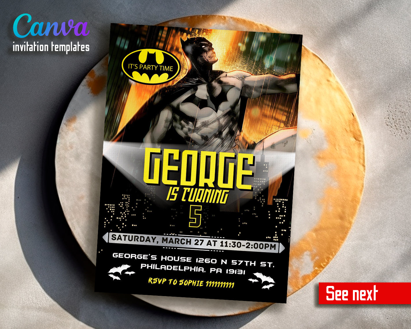 Batman customizable invite template boy | instant download | Share or Print | SH607