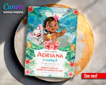 Moana Princess customizable invite template girl | instant download | Share or Print | KV013