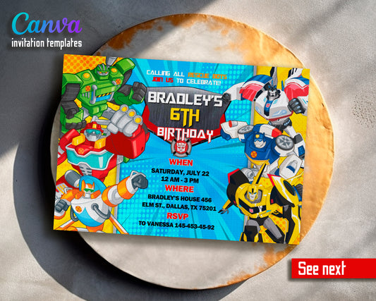 Transformers, Rescue Bots customizable invite template boy | instant download | Share or Print | TG100