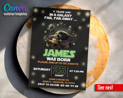 Baby Yoda, Star Wars customizable invite template | instant download | Share or Print | PG553