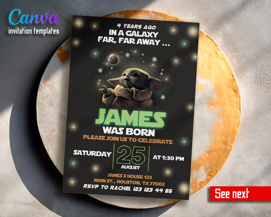 Baby Yoda, Star Wars customizable invite template | instant download | Share or Print | PG553