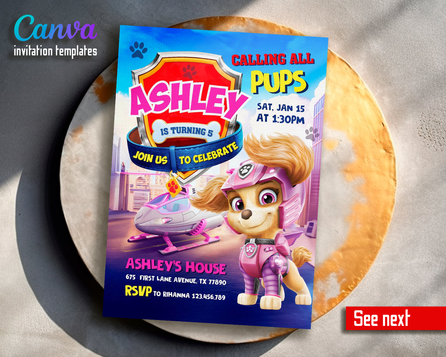 Paw Patrol customizable invite template girl | instant download | Share or Print | JI804