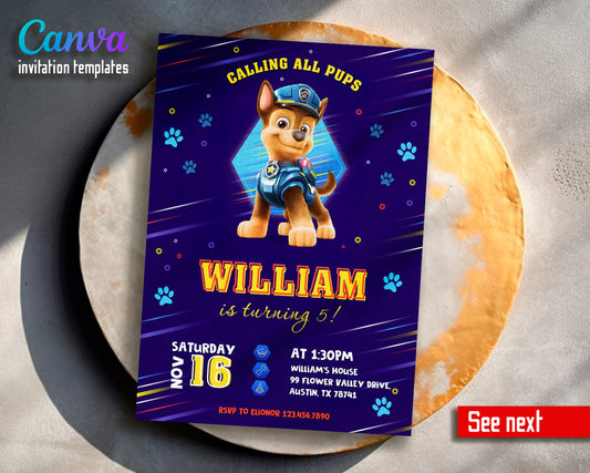 Paw Patrol customizable invite template boy | instant download | Share or Print | VH189