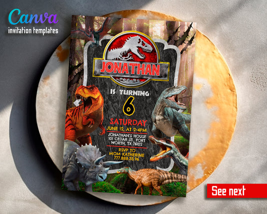 Jurassic Park customizable invite template | instant download | Share or Print | ZC033