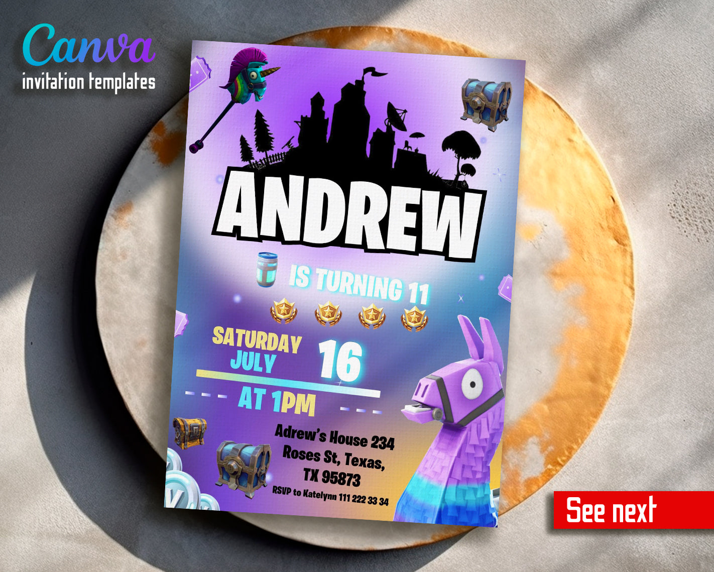 Fortnite customizable invite template instant download Share or