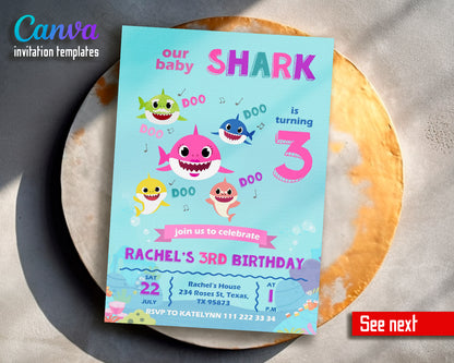 Baby Shark customizable invite template | instant download | Share or Print | SR895