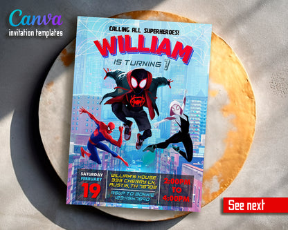 Spiderman Spider Verse customizable invite template | instant download | Share or Print | EE389