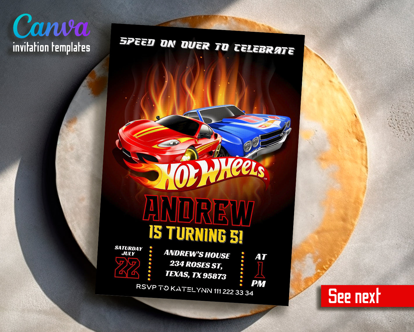 Hot Wheels customizable invite template boy | instant download | Share or Print | WI062