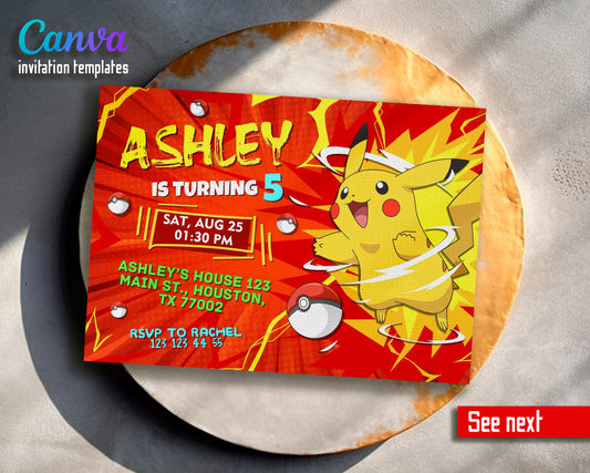 Pokemon customizable invite template | instant download | Share or Print | DK376