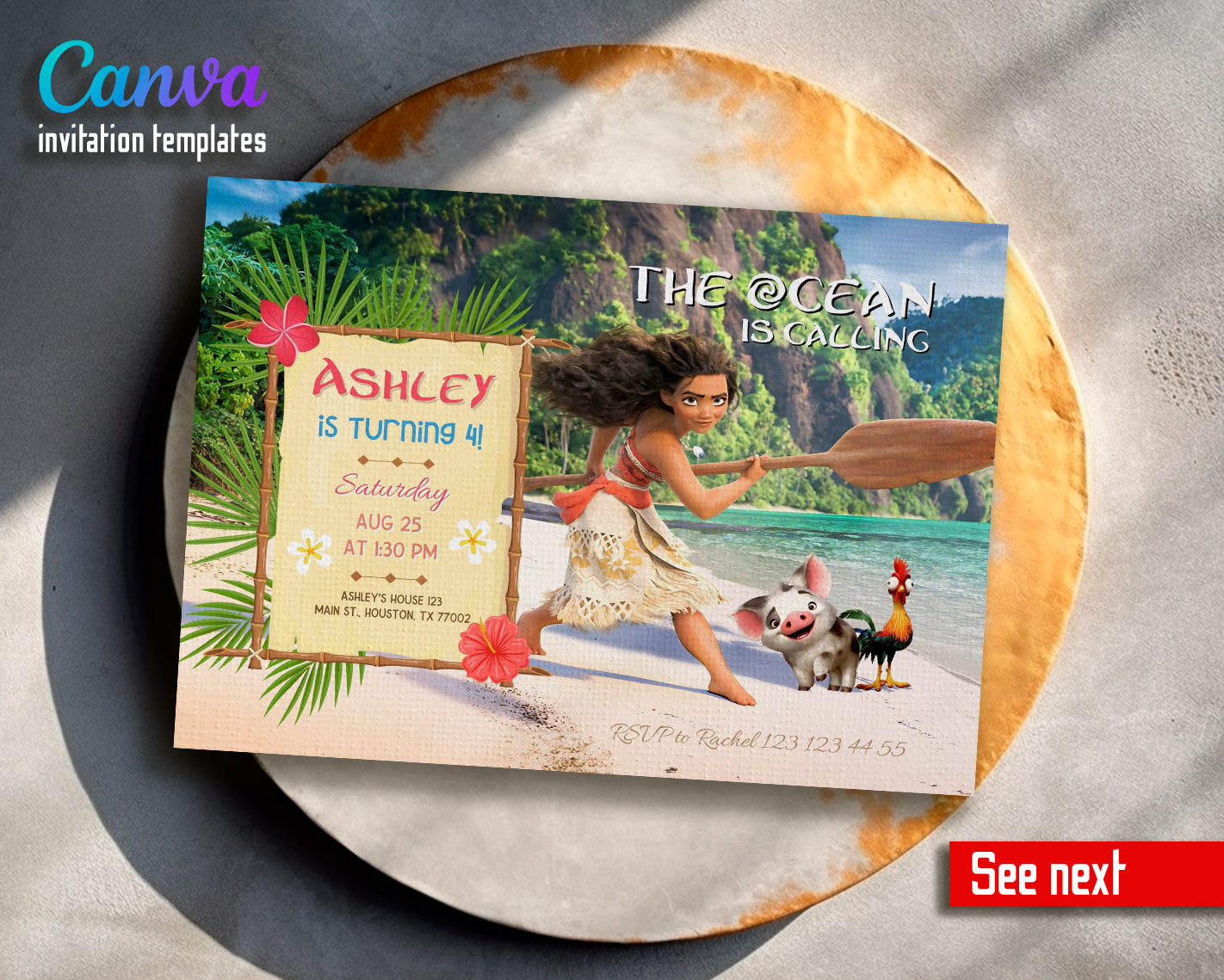 Moana Princess customizable invite template girl | instant download | Share or Print | VO666