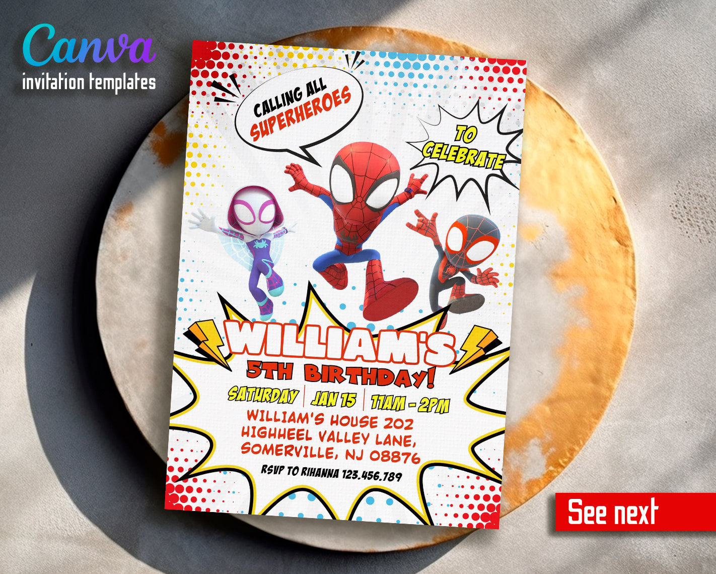 Spidey Friends, Spiderman customizable invite template | instant download | Share or Print | OL174