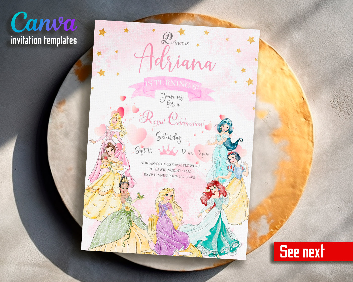 Princess Disney customizable invite template girl | instant download | Share or Print | IO587