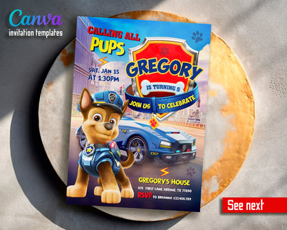 Paw Patrol customizable invite template | instant download | Share or Print | WY649