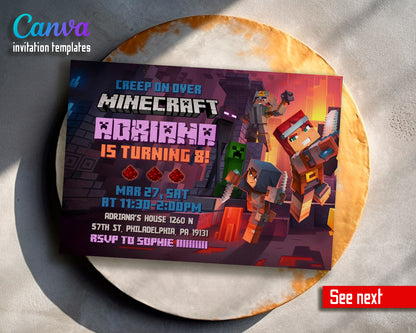 Minecraft customizable invite template | instant download | Share or Print | EZ995