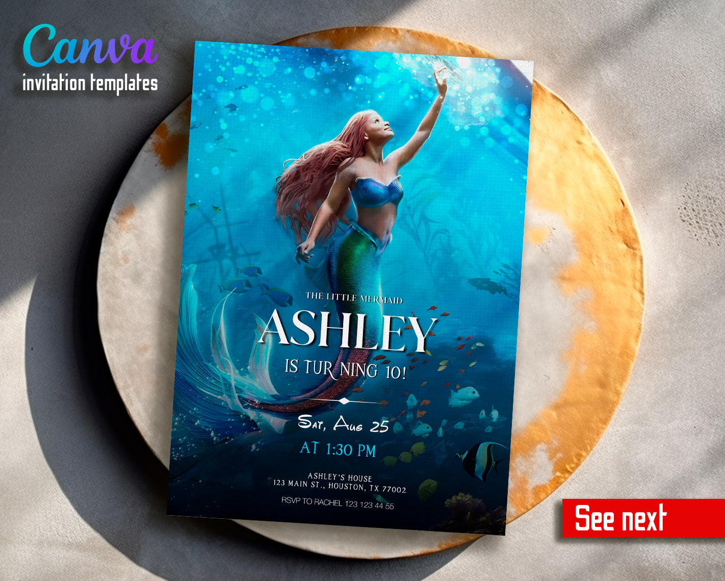 The Little Mermaid Ariel customizable invite template girl | instant download | Share or Print | XB002