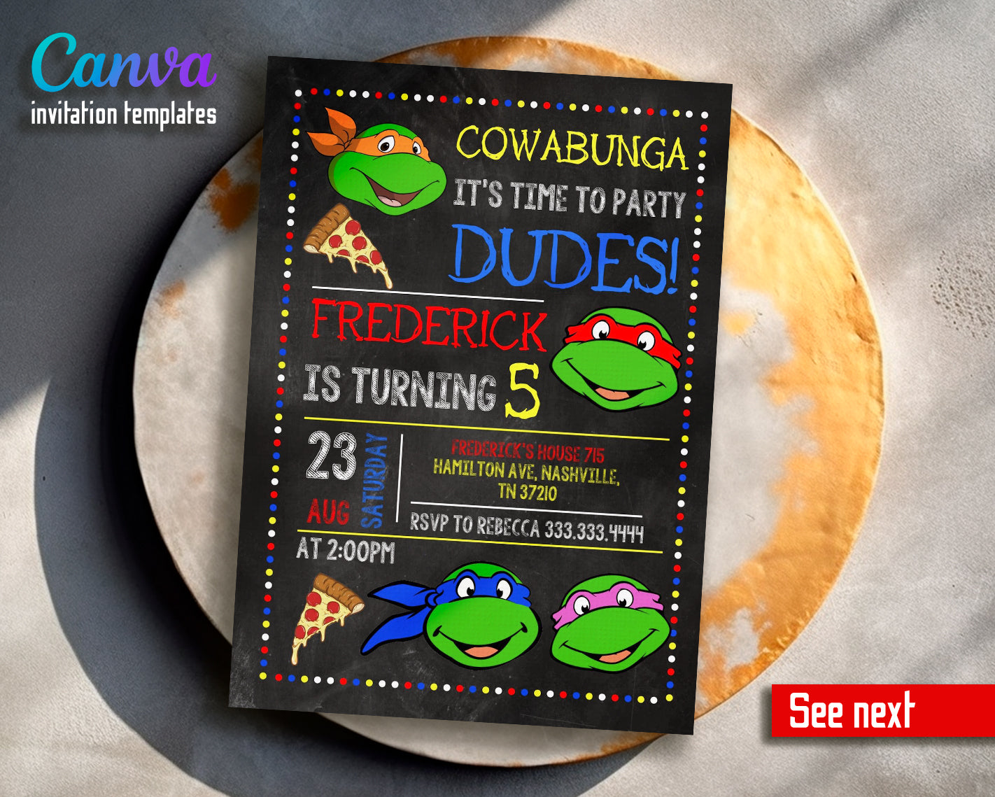 Teenage Mutant Ninja Turtles, TMNT customizable invite template boy