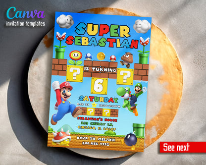 Super Mario Bros customizable invite template | instant download | Share or Print | IG136