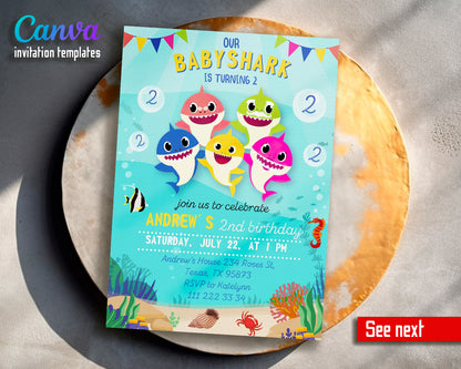 Baby Shark customizable invite template | instant download | Share or Print | UX227