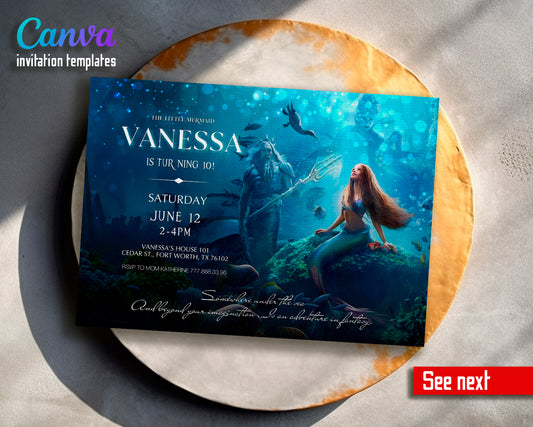 The Little Mermaid Ariel customizable invite template girl | instant download | Share or Print | CP703