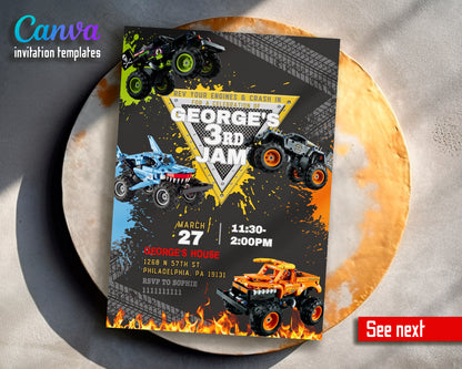 Monster Jam customizable invite template boy | instant download | Share or Print | GA072