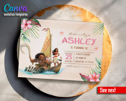 Moana Princess customizable invite template girl | instant download | Share or Print | OD148