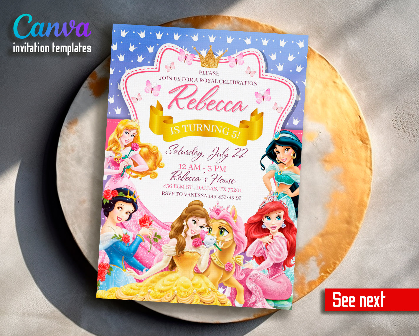 Princess Disney customizable invite template girl | instant download | Share or Print | KY843