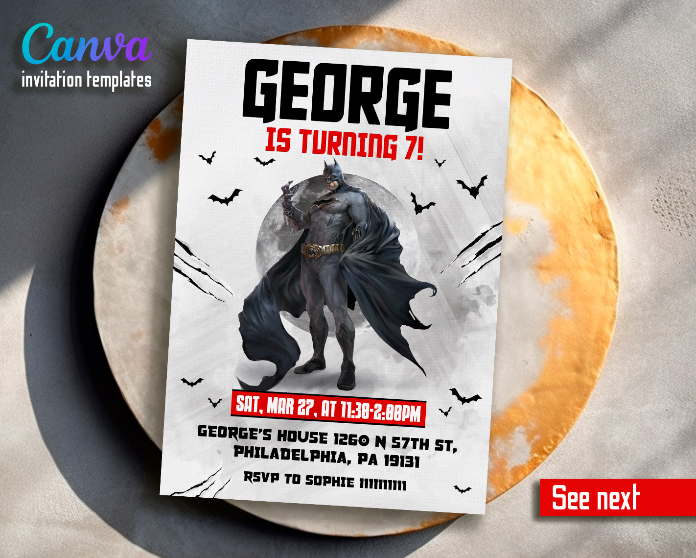 Batman customizable invite template boy | instant download | Share or Print | DA461