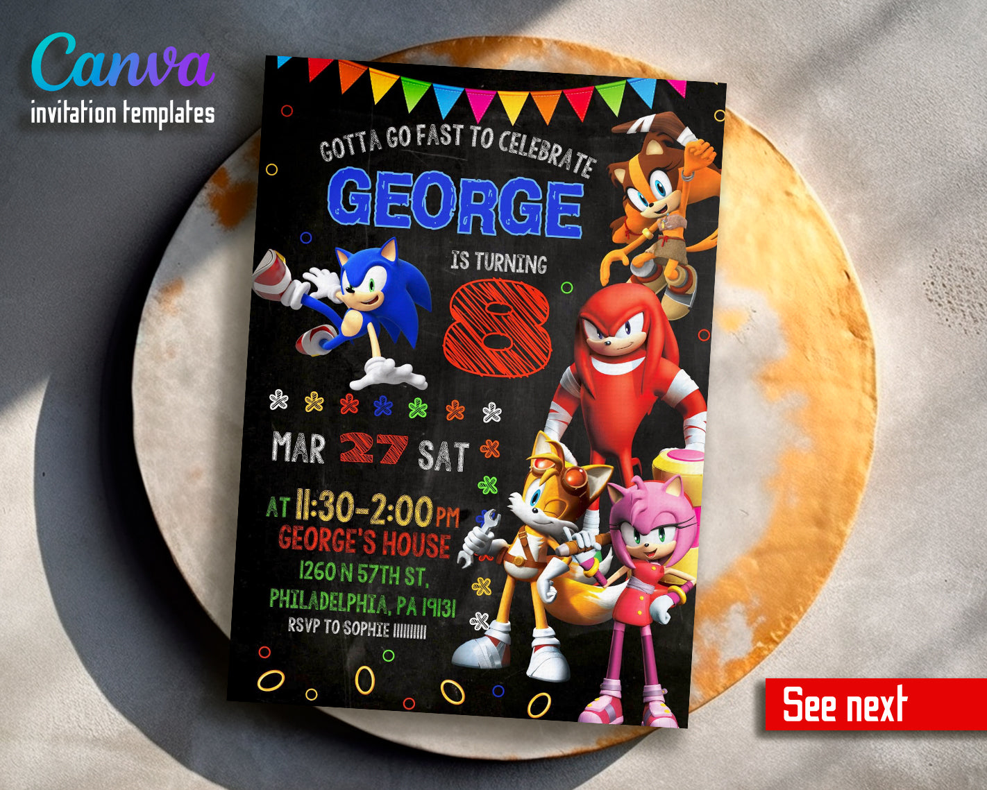 Sonic Hedgehog customizable invite template | instant download | Share or Print | BM911