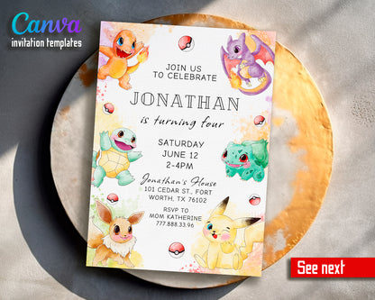 Pokemon customizable invite template | instant download | Share or Print | WK121