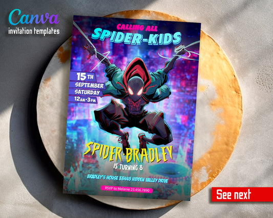 Spiderman Spider Verse customizable invite template unisex girl boy | instant download | Share or Print | OG365