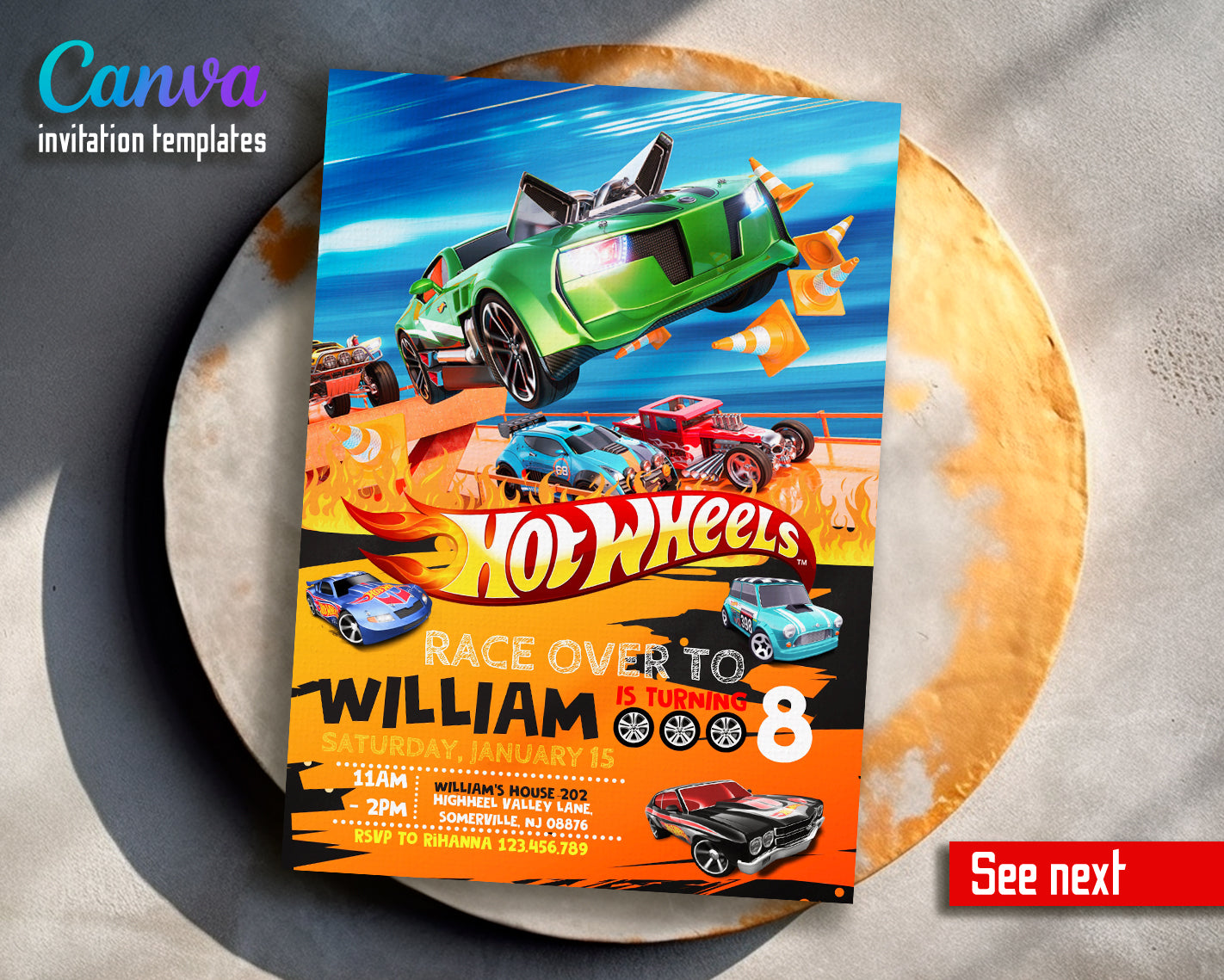 Hot Wheels customizable invite template boy | instant download | Share or Print | SA914