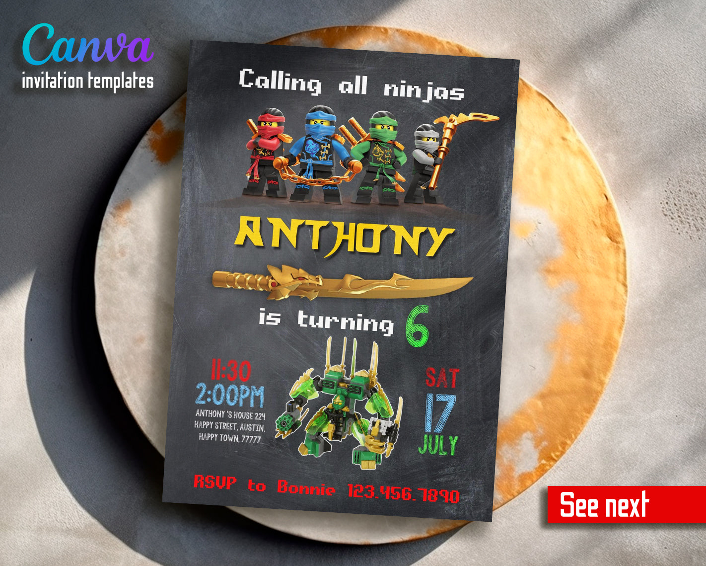 Ninjago customizable invite template boy | instant download | Share or Print | SQ029