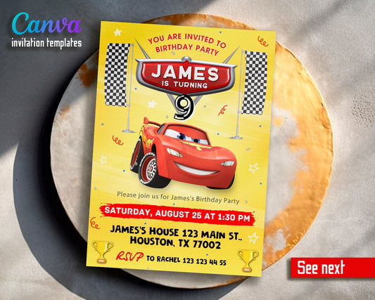 Cars Lighting McQueen customizable invite template | instant download | Share or Print | ES851